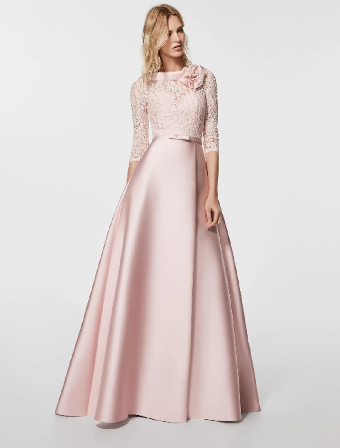 Wholesale A-Line Evening Gown Minimalist Dress Wedding Guest Formal Evening Floor Length Half Sleeve Jewel Neck Satin with Sash / Ribbon